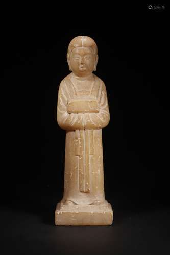 A WHITE JADE STATUE OF STANDING MAN 