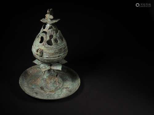 A BRONZE PHOENIX PATTERN BOSHAN CENSER 