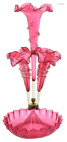 Victorian Cranberry Glass Epergne