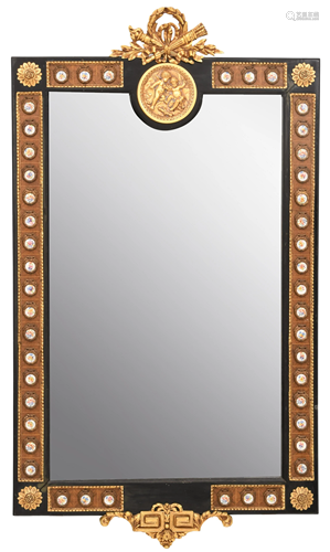 French Bronze & Porcelain Mounted Mirror