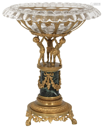 French Bronze, Marble & Cut Glass Centerpiece