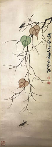 A CHINESE FLOWER AND BUG PAINTING, QI BAISHI MARK