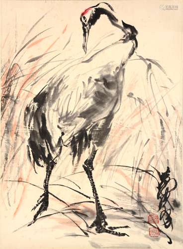 A CHINESE CRANE PAINTING, HUANG ZHOU MARK