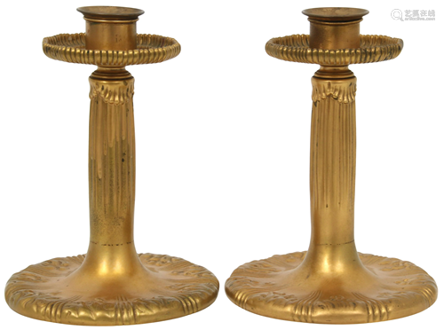 Pair of Tiffany Studios Gilt Bronze Candlesticks