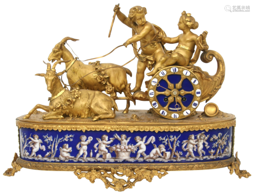 Louis XV Style Bronze & Porcelain Mantel Clock