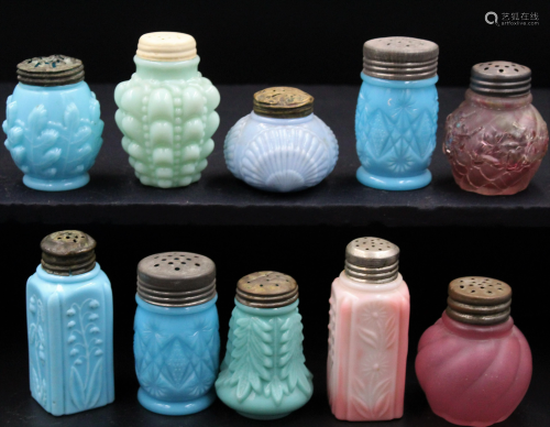 10 pc. Lot Victorian Colored Glass Salt Shakers