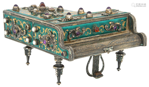 Austrian Silver & Enamel Piano-Form Music Box