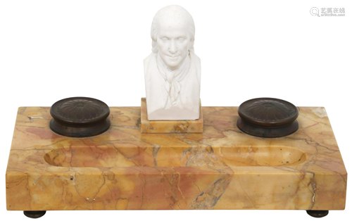 French Marble Inkstand with Benjamin Franklin Bust