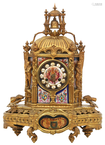 French Gilt Bronze & Porcelain Mantel Clock