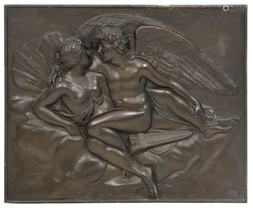 French Bronze Plaque of Cupid & Psyche