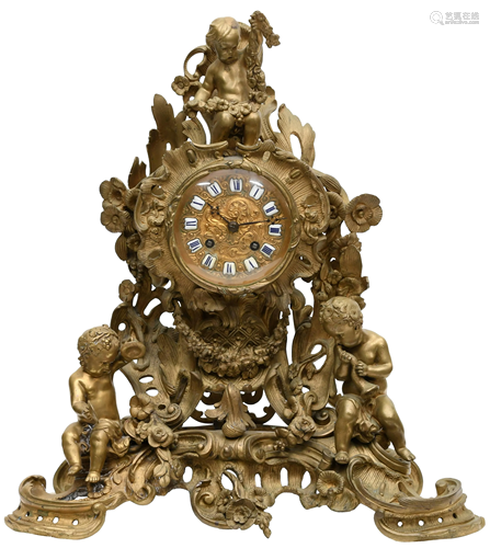 Louis XV Style Gilt Bronze Mantel Clock