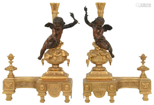 Pair of Louis XVI Style Bronze Chenets