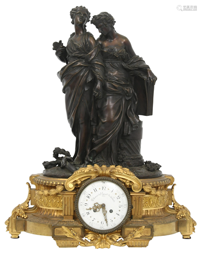 Napoleon III Gilt & Patinated Bronze Mantel Clock