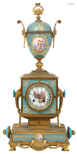 French Porcelain & Gilt Bronze Mantel Clock