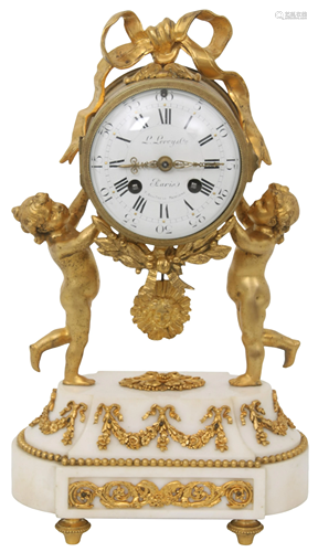 Louis XVI Style Gilt Bronze & Marble Mantel Clock