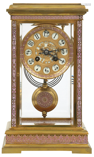 French Gilt Bronze & Enamel Crystal Regulator