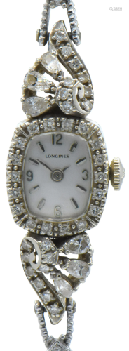 Longines 14K White Gold & Diamond Watch