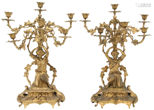 Pair of Louis XVI Style Gilt Bronze Candelabra