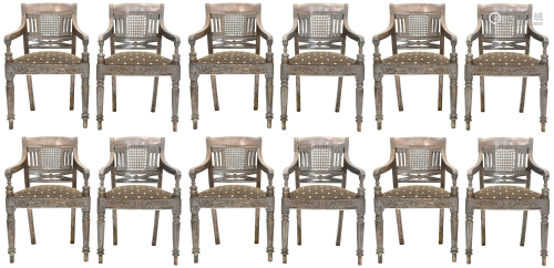 Set of 12 Federal Style Silver Plated Armchairs