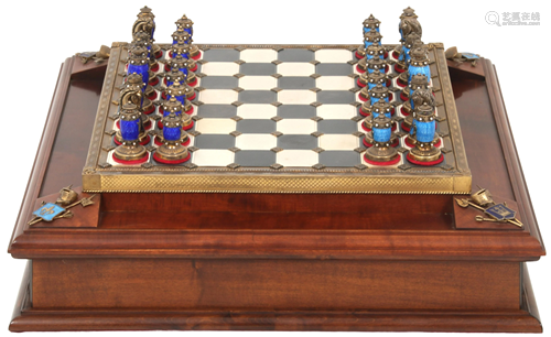 French Gilt Silver & Enamel Chess Set