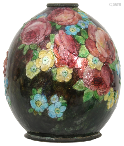 Camille Faure Enameled Metal Vase