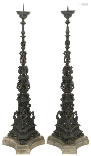Pair of E.F. Caldwell Bronze Candle Stands