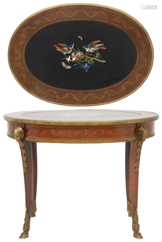 French Inlaid Table with Italian Pietra Dura Top