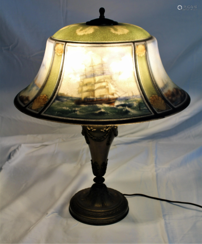 Pairpoint Nautical Reverse Painted Lamp
