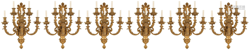 Set of Six E.F. Caldwell Gilt Bronze Sconces