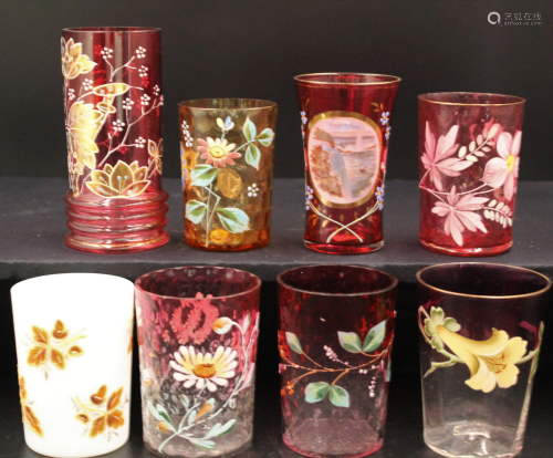 8pcs. Victorian Group of Enameled Tumblers