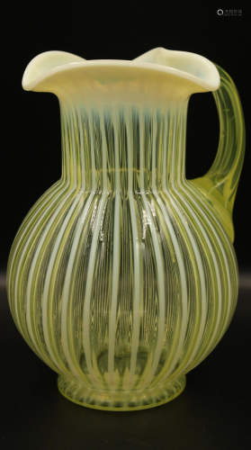 Rare Albany Vaseline Stripe Opalescent Pitcher