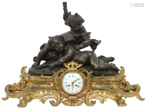 Napoleon III Bronze Figural Mantel Clock