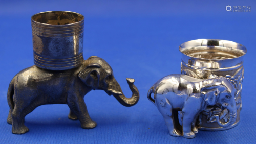 Pr. Victorian Silverplate Elephant Toothpick Holders