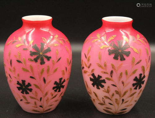 Harrach Peachblow Gilt decorated Vase pair