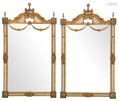 Pair of Louis XVI Style Gilt Bronze Mirrors