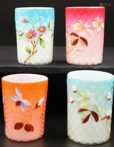 4 pcs Victorian Mother of Pearl Satin Glass Tumblers