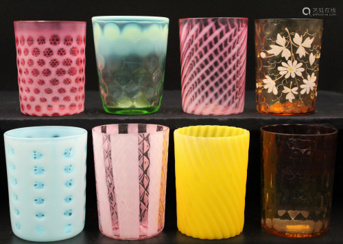 8 pcs. Victorian group of art glass tumblers