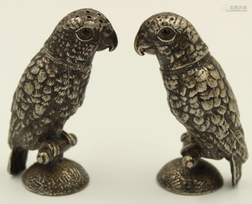 Pair of Victorian Silverplate Parrot Salt Shakers