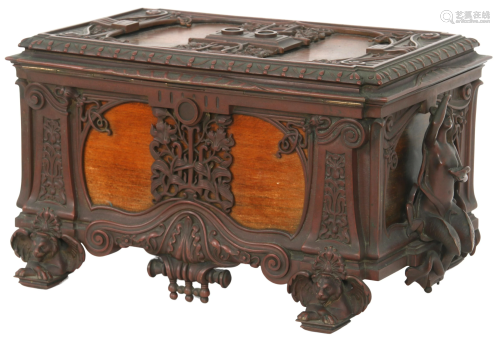 Art Nouveau Bronze & Satinwood Figural Box