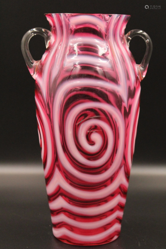 Rare Cranberry Opalescent Target Swirl Vase