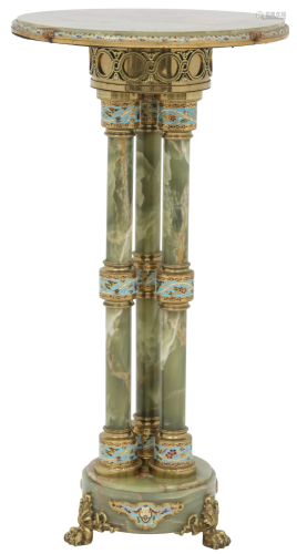 French Bronze & Champlevé-Mounted Onyx Pedestal