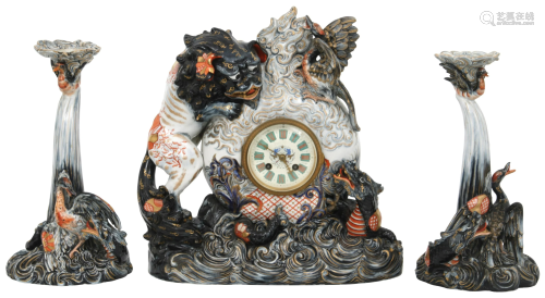 Émile Gallé Pottery Clock Garniture