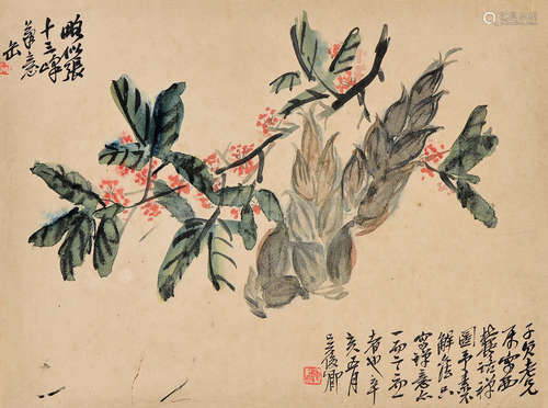 吴昌硕（1844～1927） 辛亥（1911年）作  花卉竹笋 镜心 设色纸本