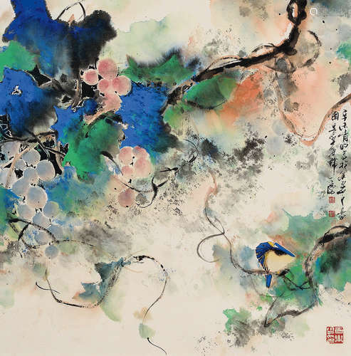 韩天衡（b.1940） 辛未（1991年）作  花鸟 镜框 设色纸本