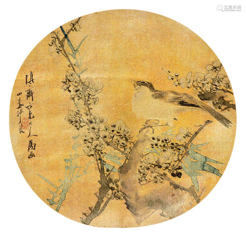 沙馥（1831～1906） 花鸟 立轴 设色金笺