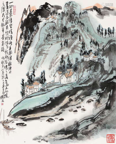 朱修立（b. 1938） 乙丑（1985年）作  皖南山居 立轴 设色纸本