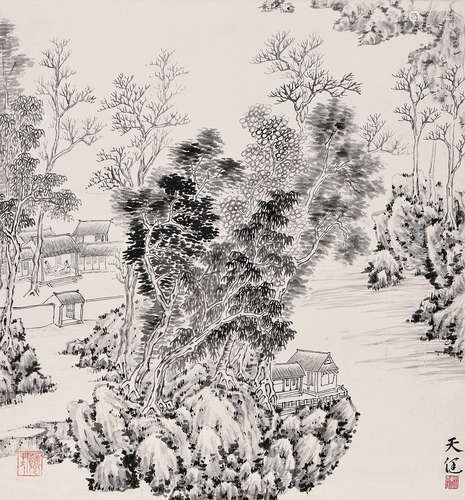 贺天健（1890～1977） 山水 立轴 水墨纸本