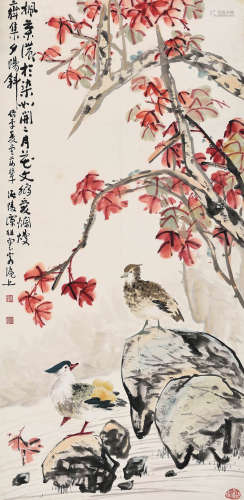 谭组云（1876～1949） 花鸟 立轴 设色纸本