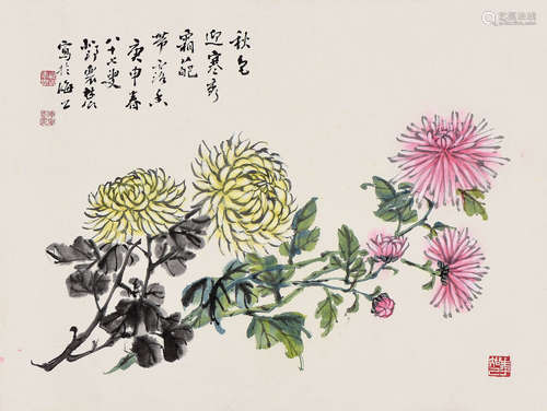 邓怀农（1894～1986） 庚申（1980年）作  菊花 镜心 设色纸本