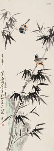 蒋风白（1915～2004） 壬子（1972年）作  竹石双雀 立轴 设色纸本